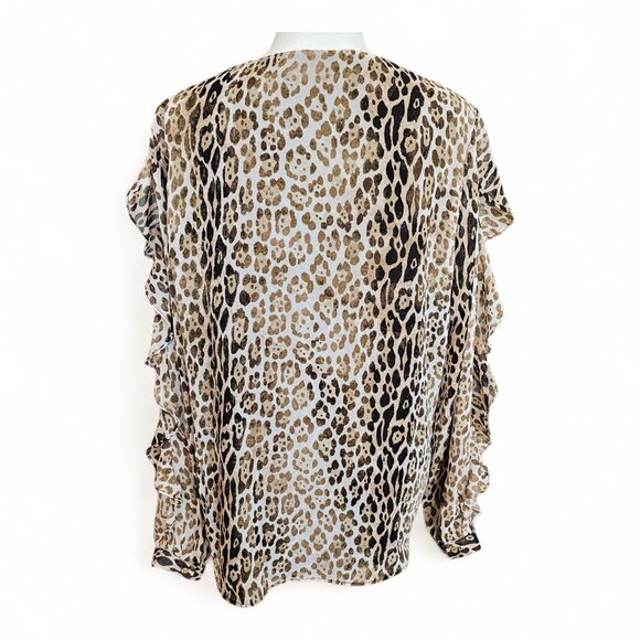 Calvin Klein Women's Leopard Print Ruffle Sleeve Blouse Size L - Picture 3 of 14
